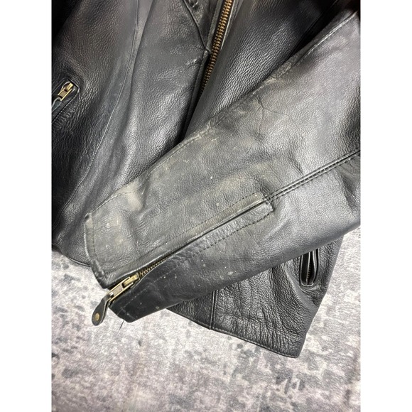 Vtg Name of Quality Products Leather Men L/XL Black Motorcycle Jacket Eagle Tag